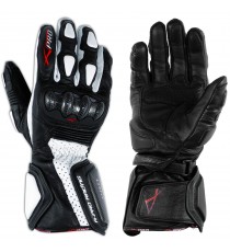 Guanto Sport Pista Moto Tecnico Protezioni Carbonio Professionale Pelle Bianco