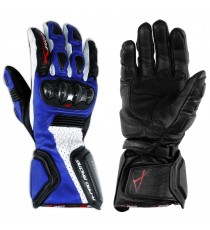 Guanto Sportivo Pista Moto Tecnico Protezioni Carbonio Professionale Pelle Blue