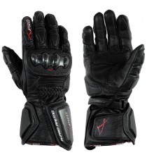 Guanto Sportivo Pista Moto Tecnico Protezioni Carbonio Professionale Pelle Nero