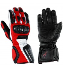 Guanto Sportivo Pista Moto Tecnico Protezioni Carbonio Professionale Pelle Rosso