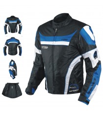 Giacca Moto Manica Staccabile Tessuto Protezioni CE Sfoderabile Gilet Blu