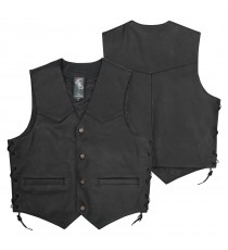 Gilet Lacci Pelle Foderato Tasche esterne interne Bottoni Custom Chopper