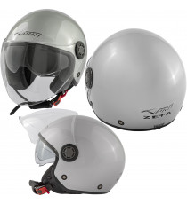 ZETA - Casco Moto Jet Aperto Visiera Lunga Parasole Argento Composit