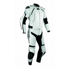 Tuta Pelle Moto Racing Pista Sport 2 Pezzi Divisibile Giacca Pantalone Bianco