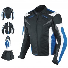 Giacca Tessuto Moto Protezioni CE Manica Staccabile Gilet Termico Removibile Blu