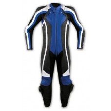 Tuta Pelle Intera Moto Racing Pista Sport Professionale Protezioni Omologate Blu