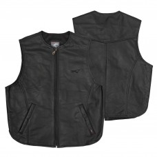 Gilet Pelle Motociclista Custom Chopper Chiusura Zip Frontale Tasche