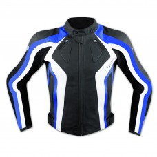 Giacca Racing Sport Pelle Moto Giubbino Protezioni Omologate Blu