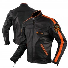 Giacca Pelle Moto  Custom Protezioni Omologate CE Rinforzo Schiena Arancione