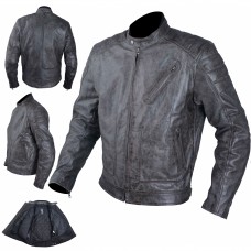 Giacca Pelle Vintage Moto Trattamento Invecchiato Protezioni CE