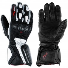 Guanto Sport Pista Moto Tecnico Protezioni Carbonio Professionale Pelle Bianco