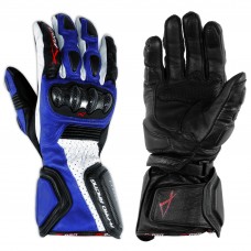 Guanto Sportivo Pista Moto Tecnico Protezioni Carbonio Professionale Pelle Blue