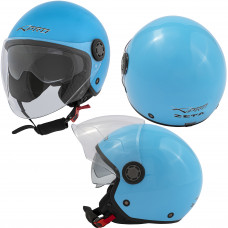 ZETA - Casco Moto Jet Aperto Visiera Lunga Parasole Azzurro Composit