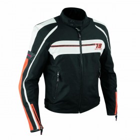 Giacca Moto Sport Impermeabile Sfoderabile Tessuto Inserti Pelle Arancione