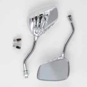 Coppia Specchietti Retrovisori Scooter Specchi Moto Custom Cromo DX+SX 8+10mm