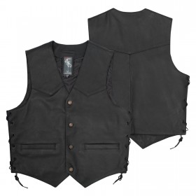 Gilet Lacci Pelle Foderato Tasche esterne interne Bottoni Custom Chopper
