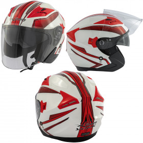 Casco Jet Moto Scooter Visiera Doppia Certificato ECE 22-06 Bianco Rosso