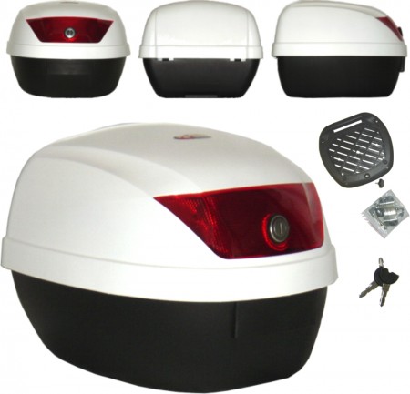 Bauletto Moto 28 Litri Scooter Valigia Rigida Universale Completo Piastra Bianco