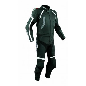 Tuta Pelle Moto Racing Pista Sport 2 Pezzi Divisibile Giacca Pantalone Nero