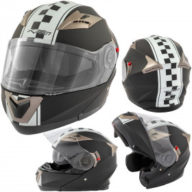 Casco Modulare Moto Doppia Visiera Omologato ECE 22 Grafica Nero Opaco