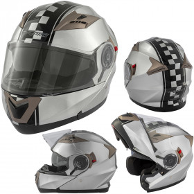 Casco Modulare Moto Visiera Doppia Omologato ECE 22 Touring Grafica Argento