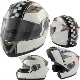 Casco Modulare Moto Doppia Visiera Omologato ECE 22 Touring Grafica Bianco