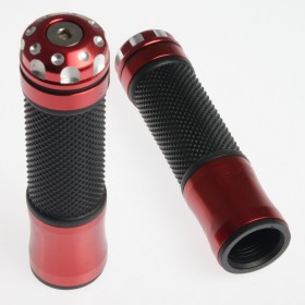 Coppia Manopole Metallo Gomma Moto Scooter Custom Universali Manubrio Rosso