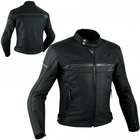 Sport Giacca Pelle Moto Custom Protezioni Omologate CE Rinforzo Schiena Nero