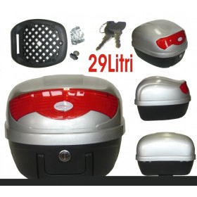 Bauletto Baule Moto Scooter 29 Litri Valigia Piastra Universale Argento