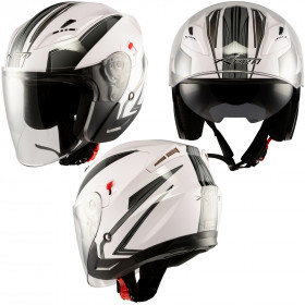 Moto Casco Jet Scooter Doppia Visiera ECE 22-06 Certificato Bianco Argento