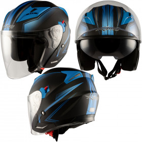 Casco Jet Moto Scooter Doppia Visiera Certificato ECE 22-06 Nero Opaco Blu 
