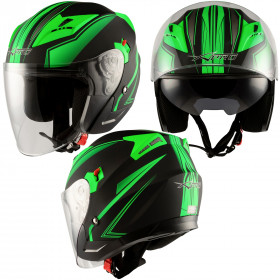 Abbigliamento Moto e Accessori Jet Casco Moto Visiera Doppia Scooter ECE 22 06 Certificato Nero Opaco Verde