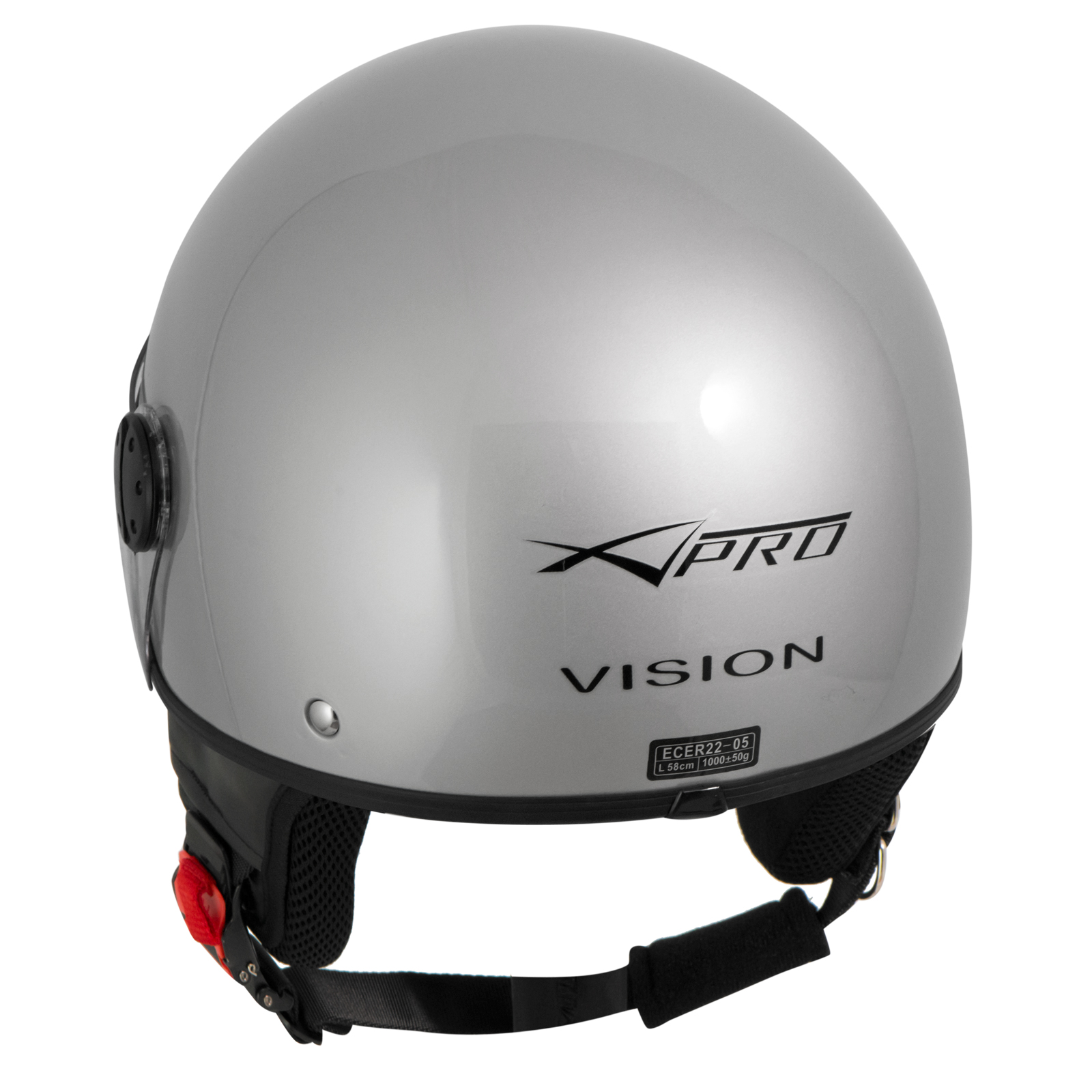 Casco Jet Demi Scooter Moto Omologato ECE 22 Visiera Antigraffio Argento - Zdjęcie 13 z 15