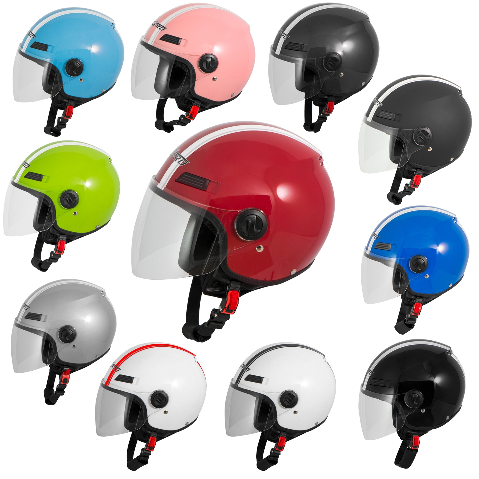 Casco Jet Per Scooter Con Visiera Antigraffio - Omologazione ECE 22-06, Taglia L Rosso - Foto 8
