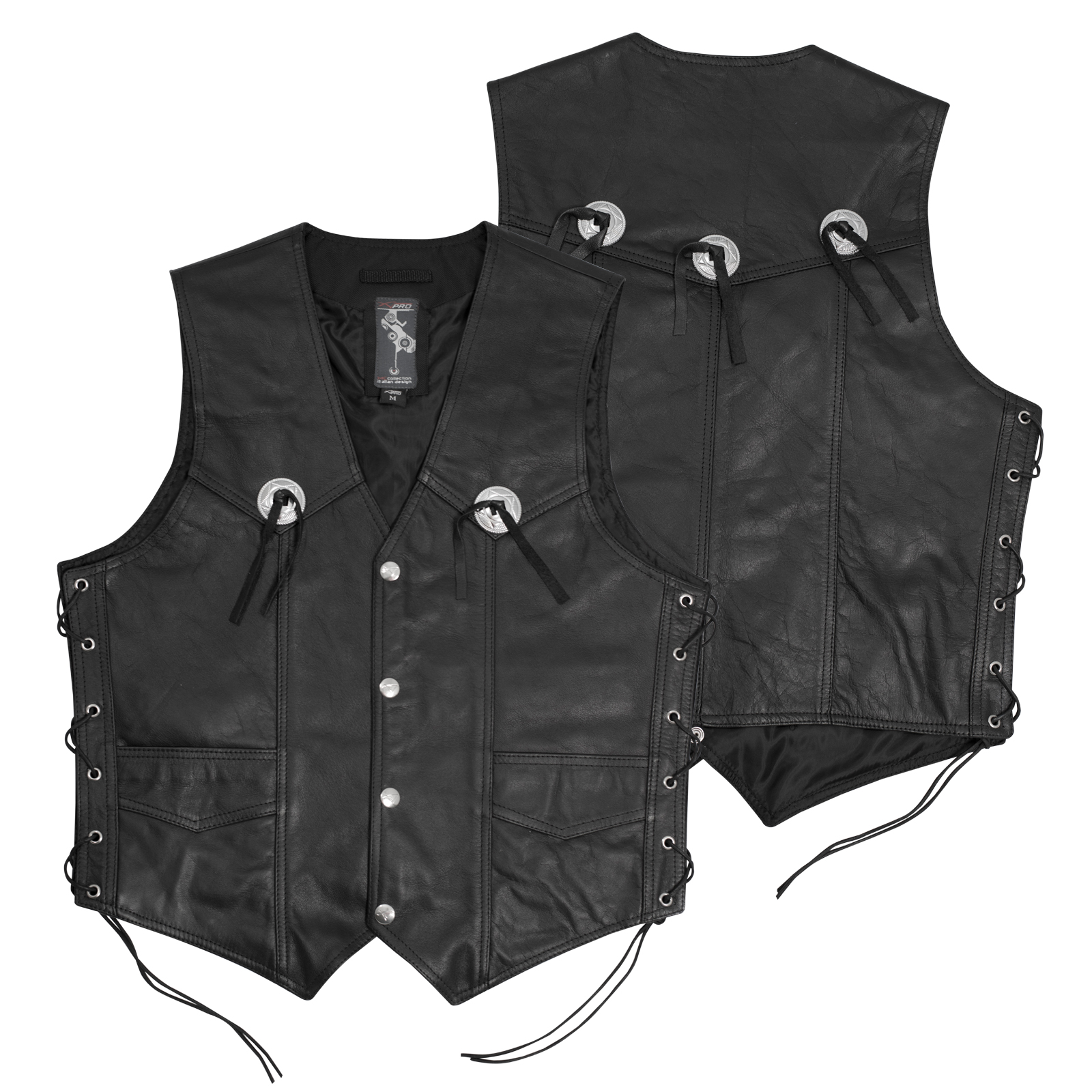 Gilet In Vera Pelle Per Uomo RAXUS K-10 - Gilet Moto Nero, Con Tracolla E Tasche, Fodera Interna