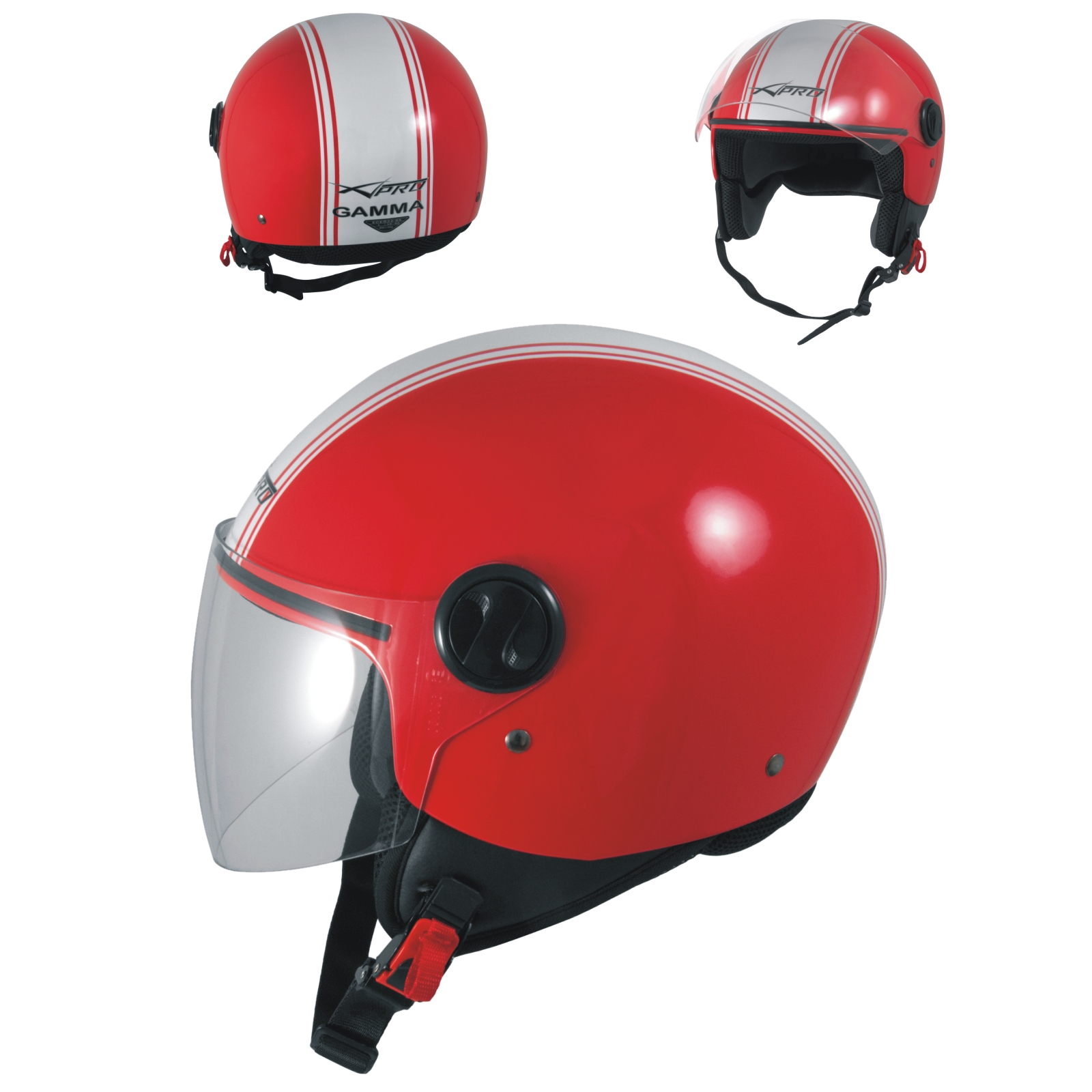 Open Face Jet Helmet Lid Motorbike Scooter Quad Visor Red L 