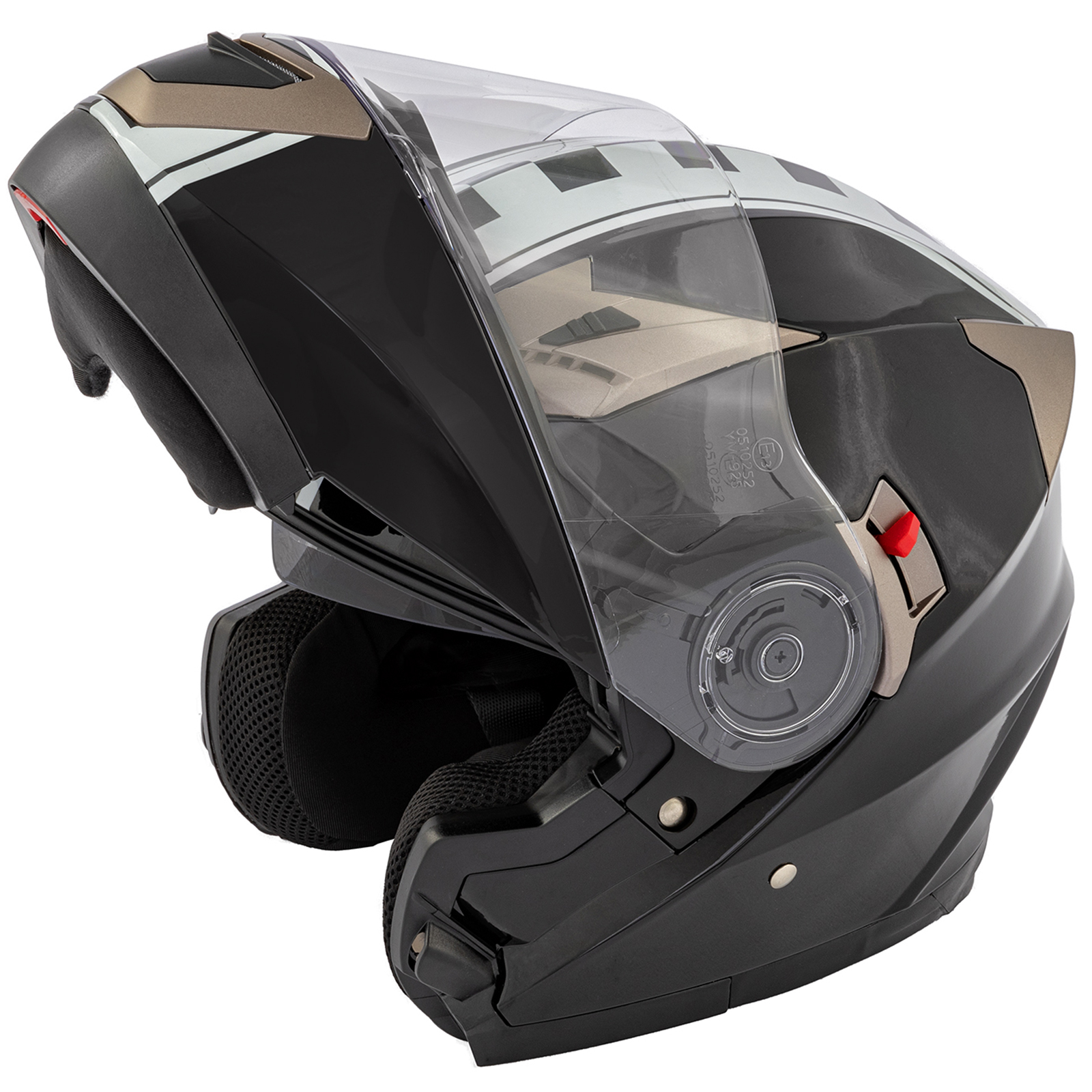 Casco Modulare Omologato ECE 22 Moto Visiera Doppia Grafica Nero - Foto 15 di 15