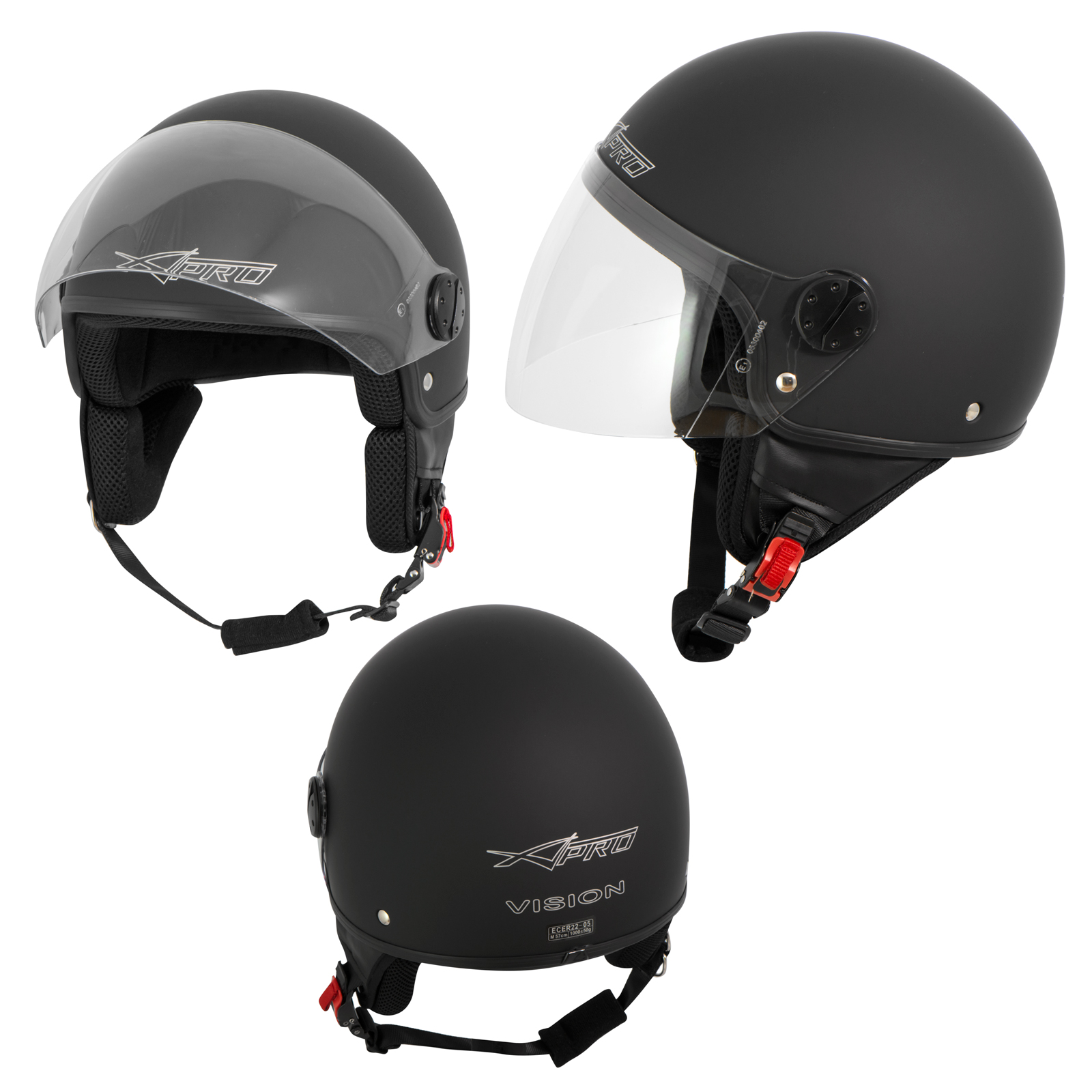 Casco Jet Demi Scooter Moto Omologato ECE 22 Visiera Antigraffio Nero Opaco