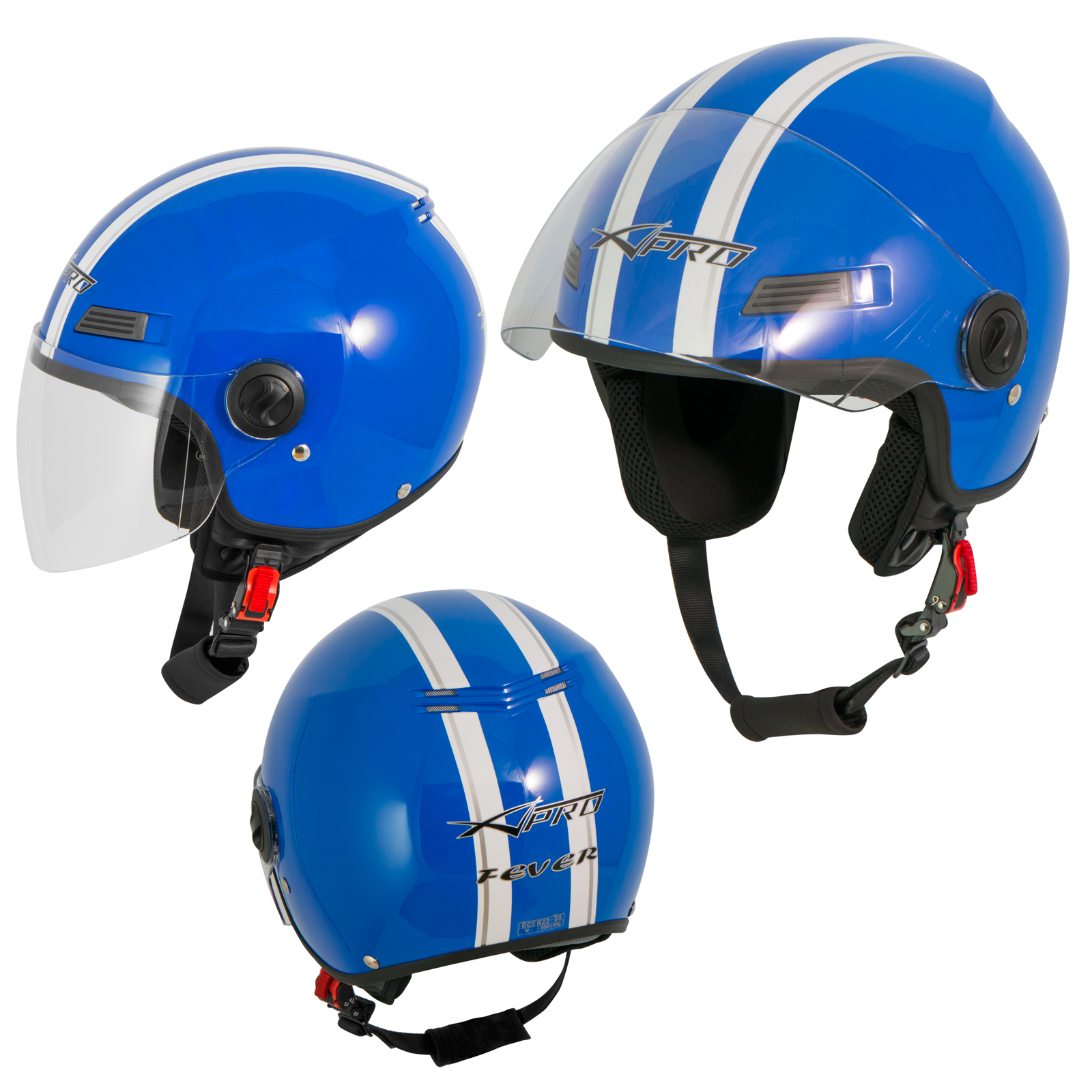 Open Face Jet Helmet Lid Motorbike Scooter Quad Visor Graphics Blue A-PRO 