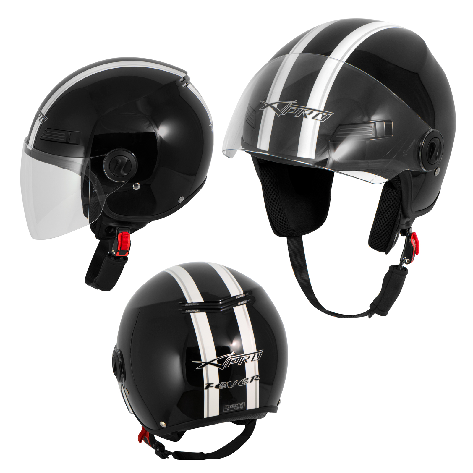 Rivestimento Interno Antibatterico Casco Moto Demi Jet A-Pro Nero Opaco - Omologato ECE 22.05, Visiera Lunga Antigraffio, Taglia XL Casco Città A-pro