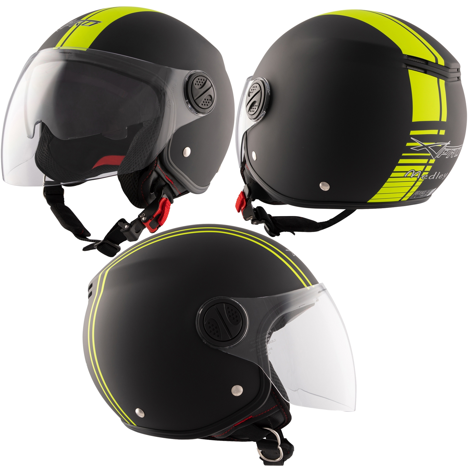 miniatura 8  - Helmet Motorcycle Jet Sun visor Quad ECE Double Visor Matt Black Yellow Graphics