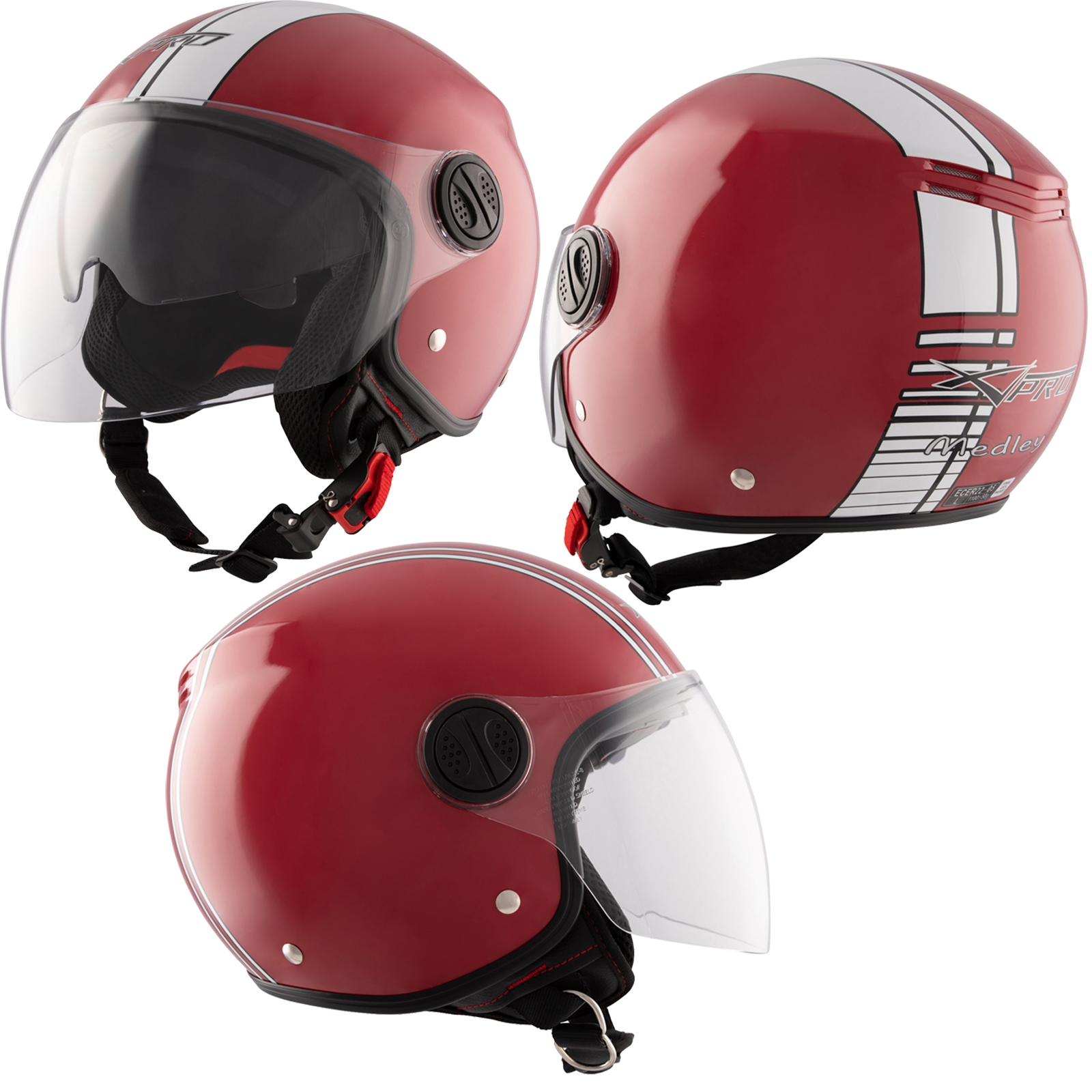 miniatura 8  - Jet Helmet Motorcycle Scooter Red Double Visor ECE approved Quad White Graphics