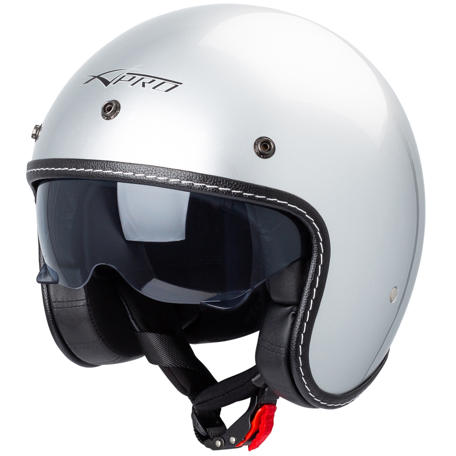 BGMKE Caschi Jet Casco Jet Moto Jet Crash Pilot Crash Chopper Argento Specchio Argento Specchio Casco Moto retrò, con Visiera Parasole, Approvato DOT, S-XXL (55-64cm