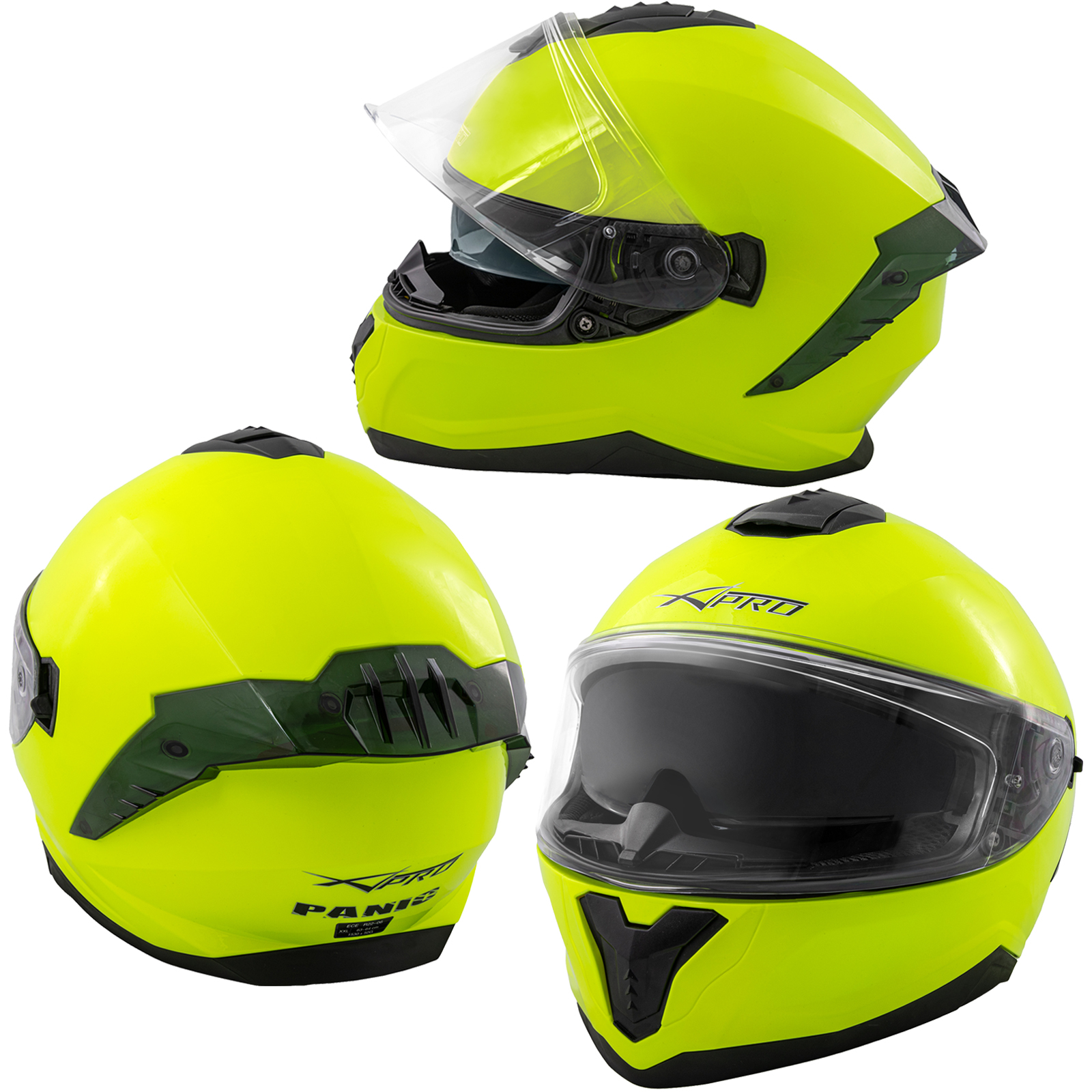Motorbike Full Face Helmet Motorcycle Scooter Inner Sun Visor Touring Fluo - Picture 11 of 11