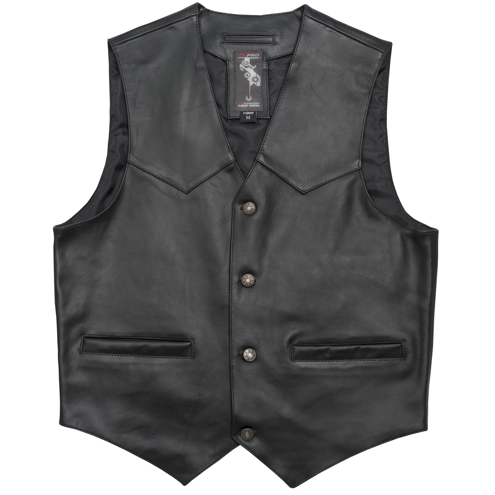 Gilet Giacca Uomo in Pelle Biker Nero Chopper Patch S