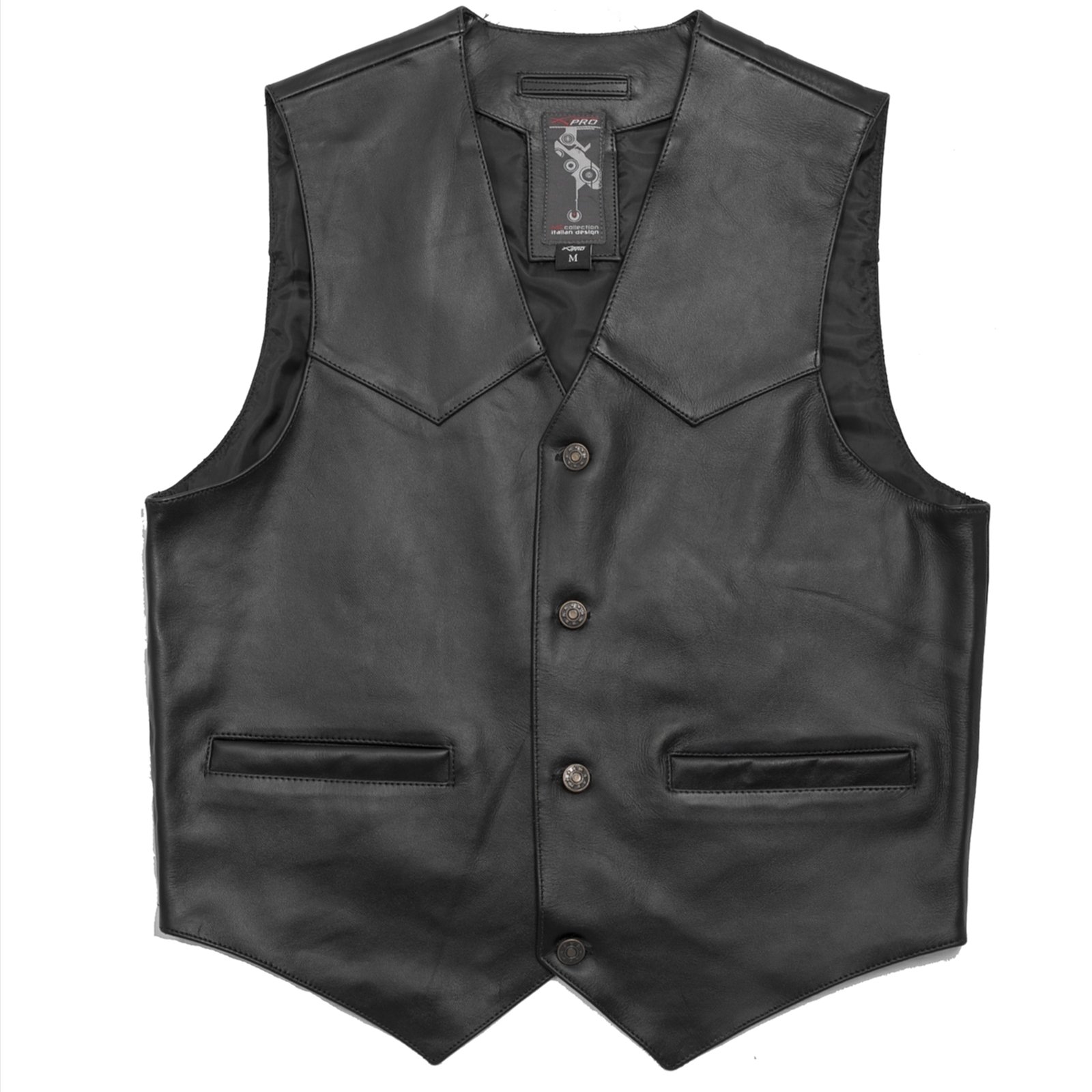 Gilet Custom Moto Chopper Foderato Pelle Classico Bottoni Tascha Interna - Picture 10 of 15