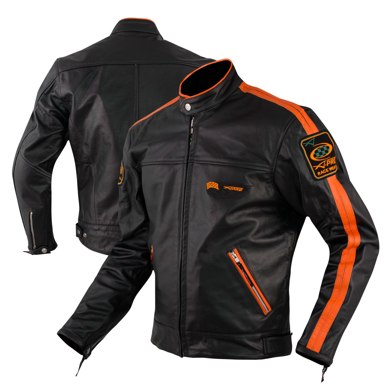 Giacca Pelle Moto Custom Protezioni Omologate CE Rinforzo Schiena Arancione