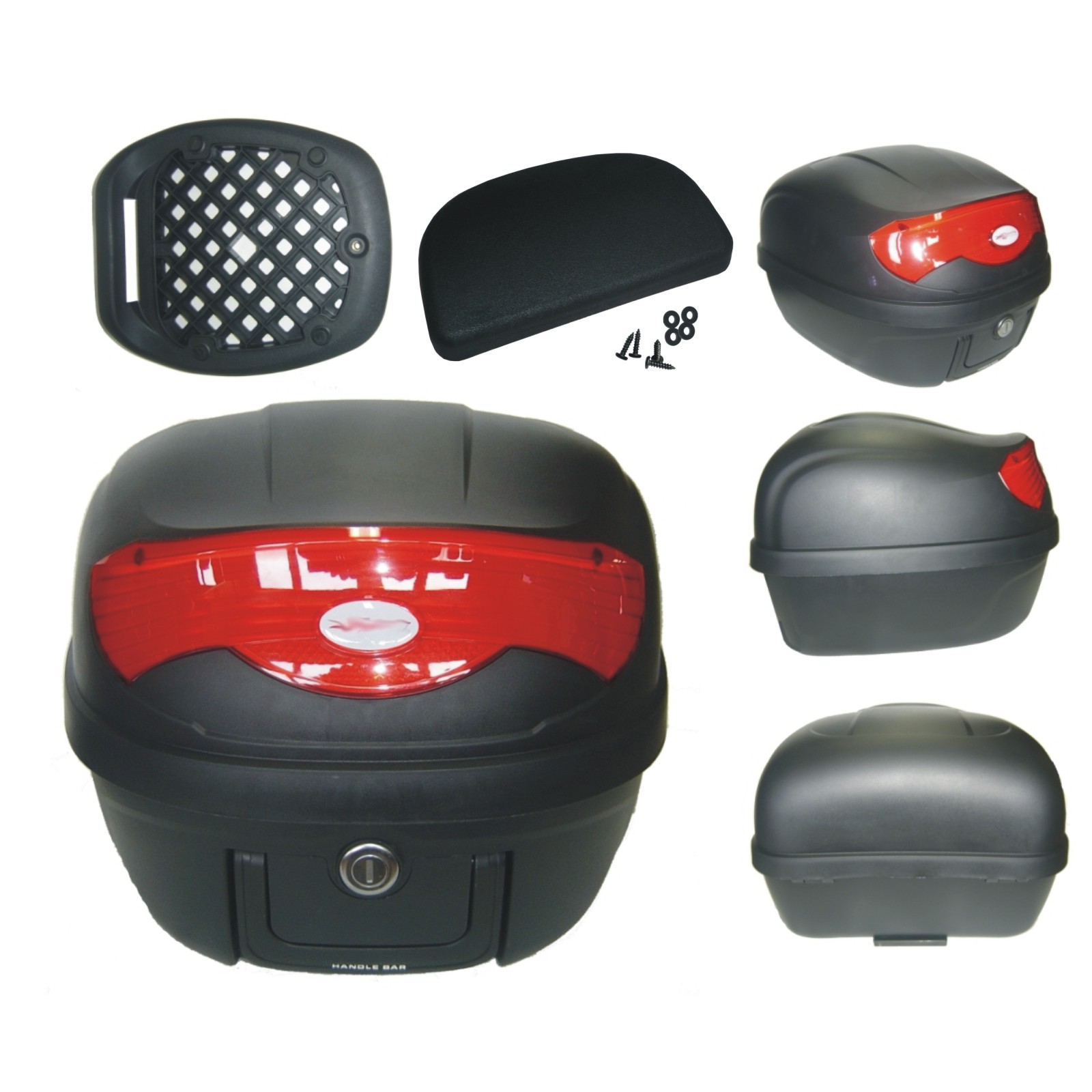 Produktbild von HOLGVE Multifunktionales Motorrad Top Case,Motorrad Scooter Kofferraum Top Box, Topcase Für Roller,Gepäck Helm Aufbewahrungsbox, Universelle Moped /Scooter Tour Heckbox, Mit Ergonomischer Rückenlehne
