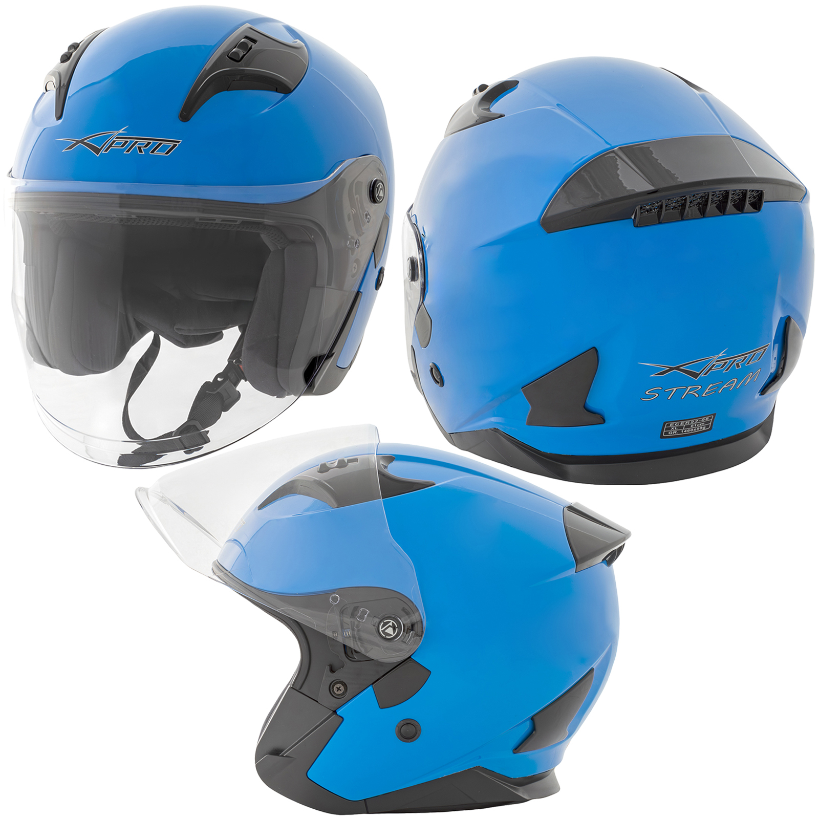 Jethelm Motorrad Offen Visier Roller Kratzfest Urban ECE 22-06 Blau - Bild 10 von 11