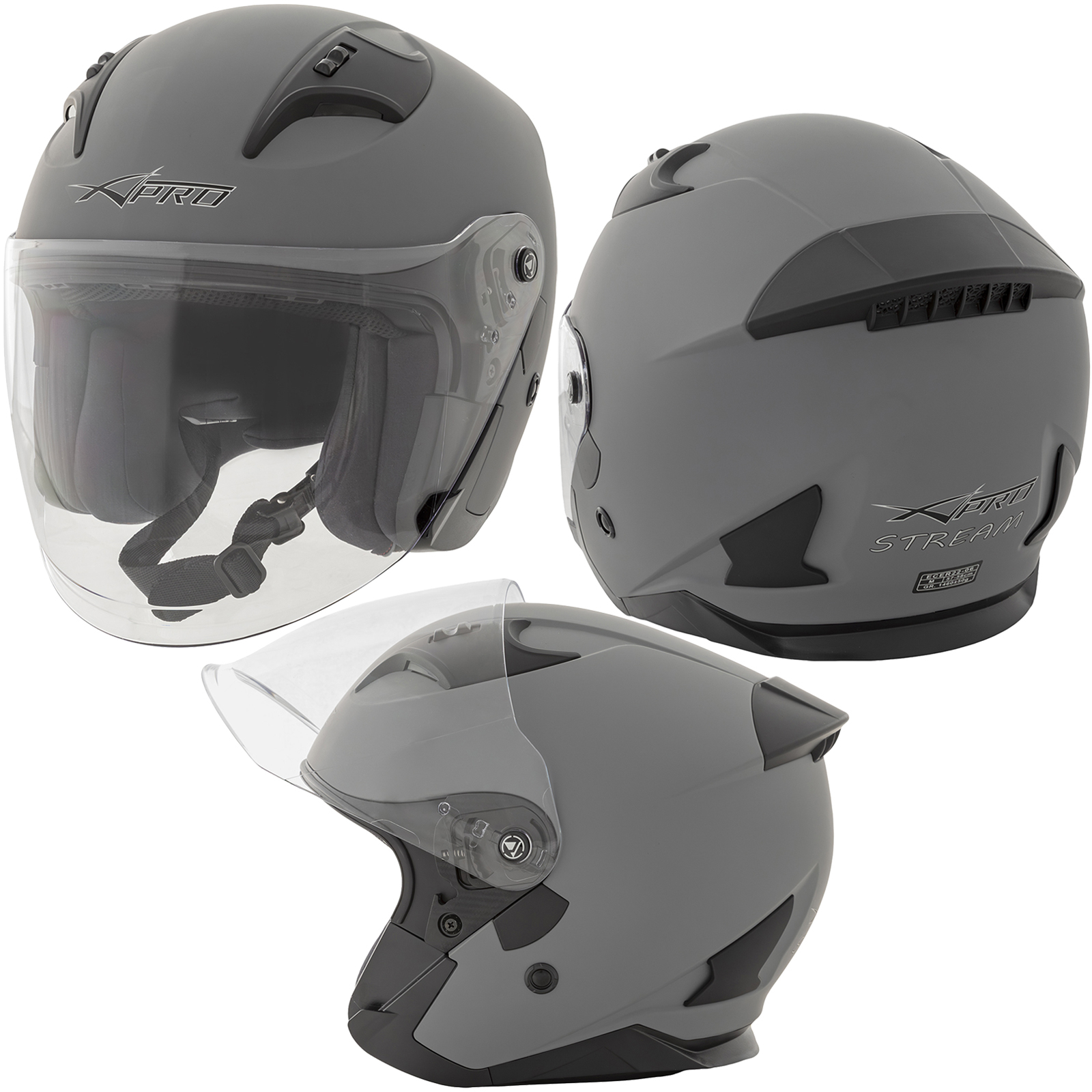Casco Jet Moto Aperto Visiera Scooter Antigraffio Urbano ECE 22-06 Grigio Opaco - Imagen 14 de 15